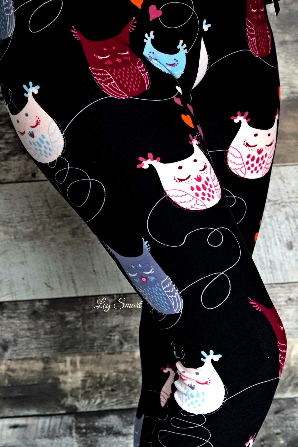 Girls black leggings printed with fun characters