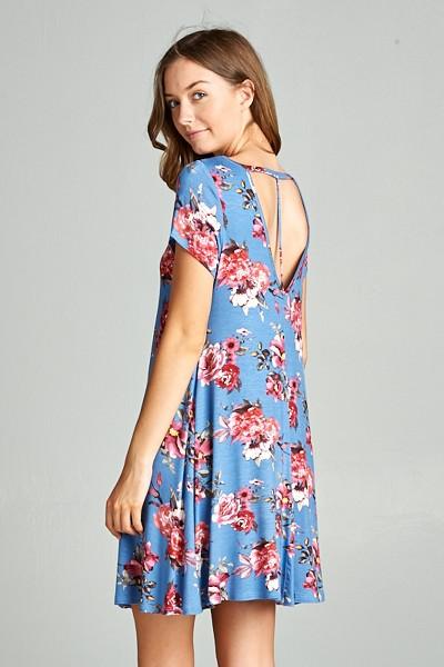 Floral Dress - Denim Blue