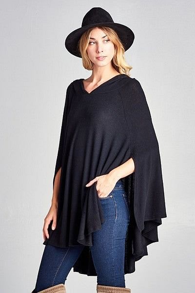 Black Hooded Poncho side view