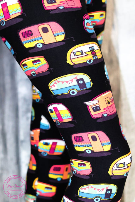 black leggings with a classic RV Camper print