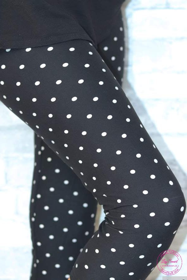  KS-QON BENG Black White Polka Dot Leggings with