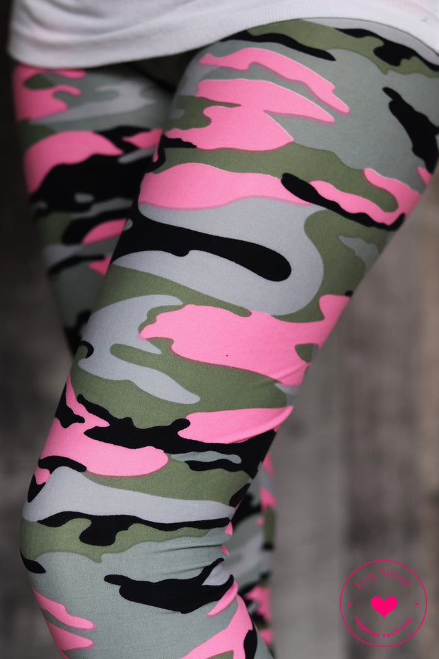 pink and grey camo capri leggings