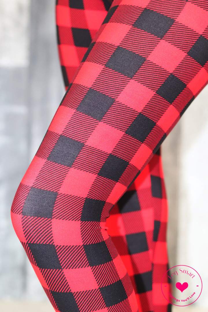 Plaid Leggings with Accent Buttons