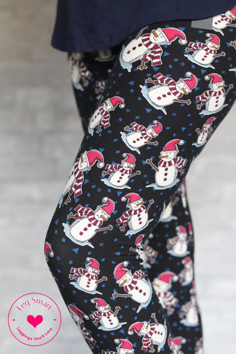 Buttery soft black leggings with snowmen designs