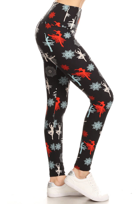 yoga band black leggings with a ballerina print