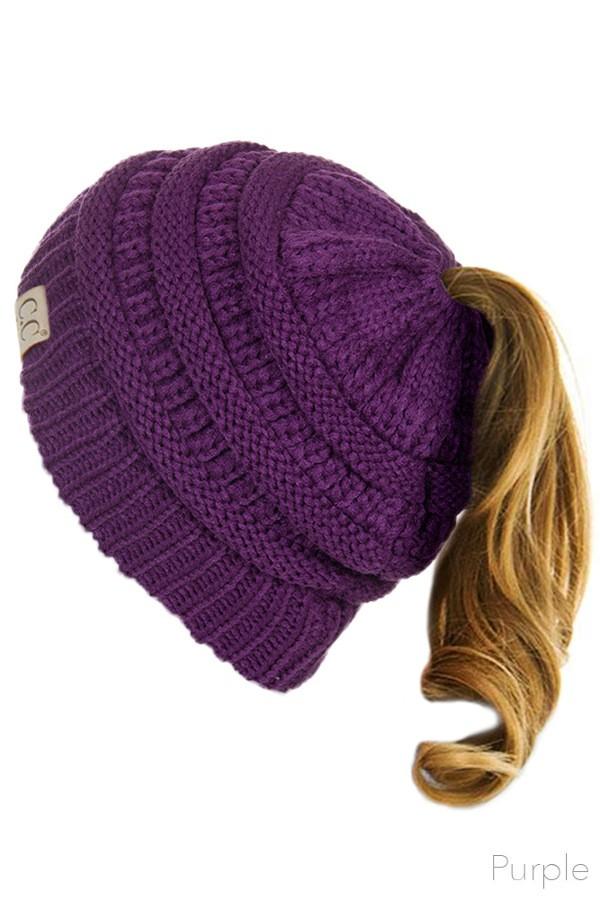 Girls Messy Bun Hat Purple