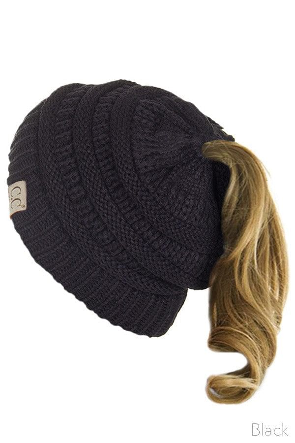 Girls Messy Bun Hat Black