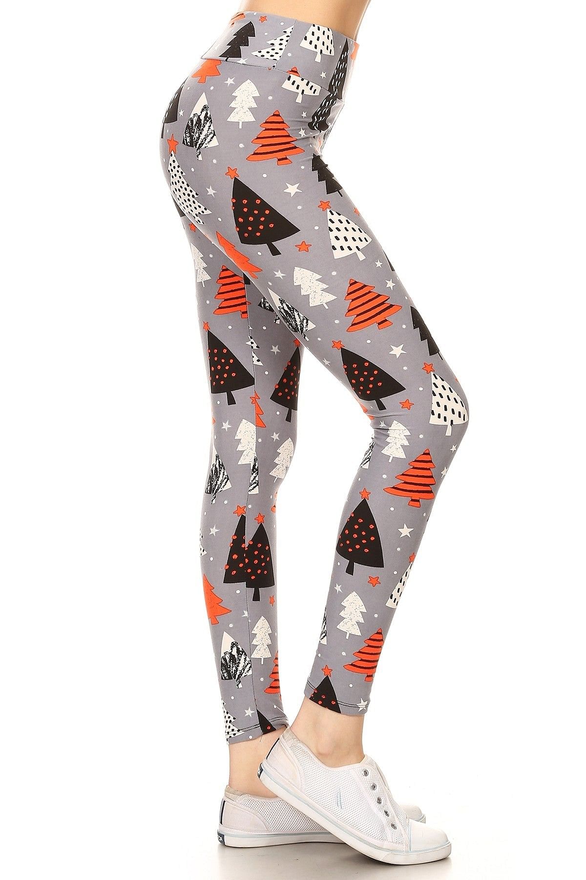 Grey yoga band leggings with Christmas trees