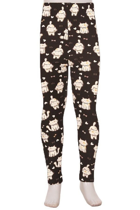 Black kids leggings printed with kittens/cats