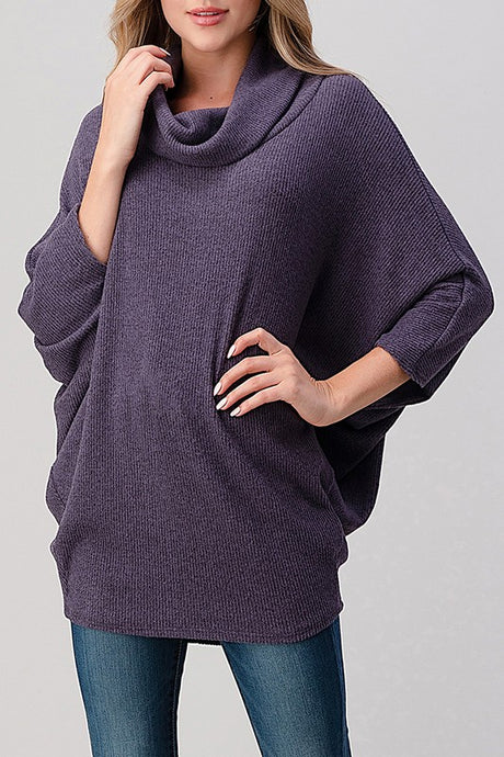 cowl neck pullover in plum